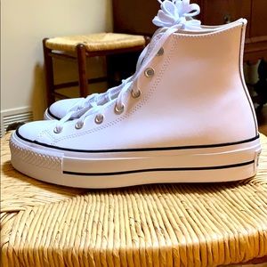 Converse white leather platform high tops